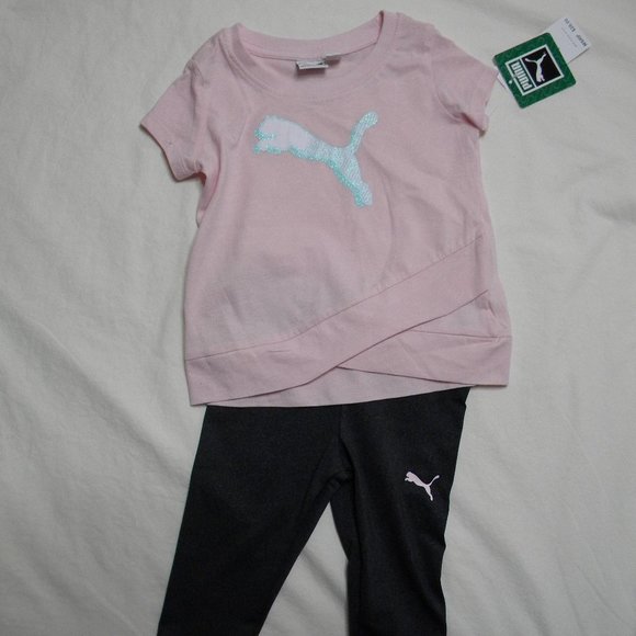 Puma Cute Infant 2 Piece Outfit Pink and Gray Set Athletic Girl 24 months - Picture 1 of 4